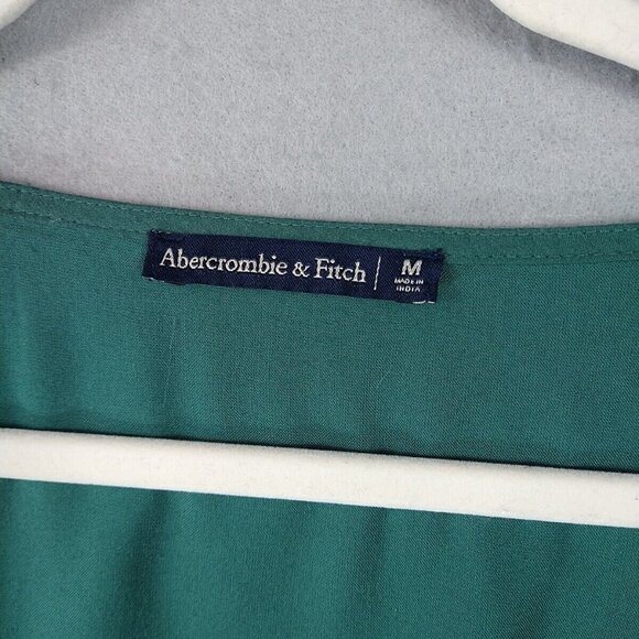 Abercrombie & Fitch Wrap Dress Womens M Emerald Green Floral Lined 100% Viscose - Picture 3 of 8